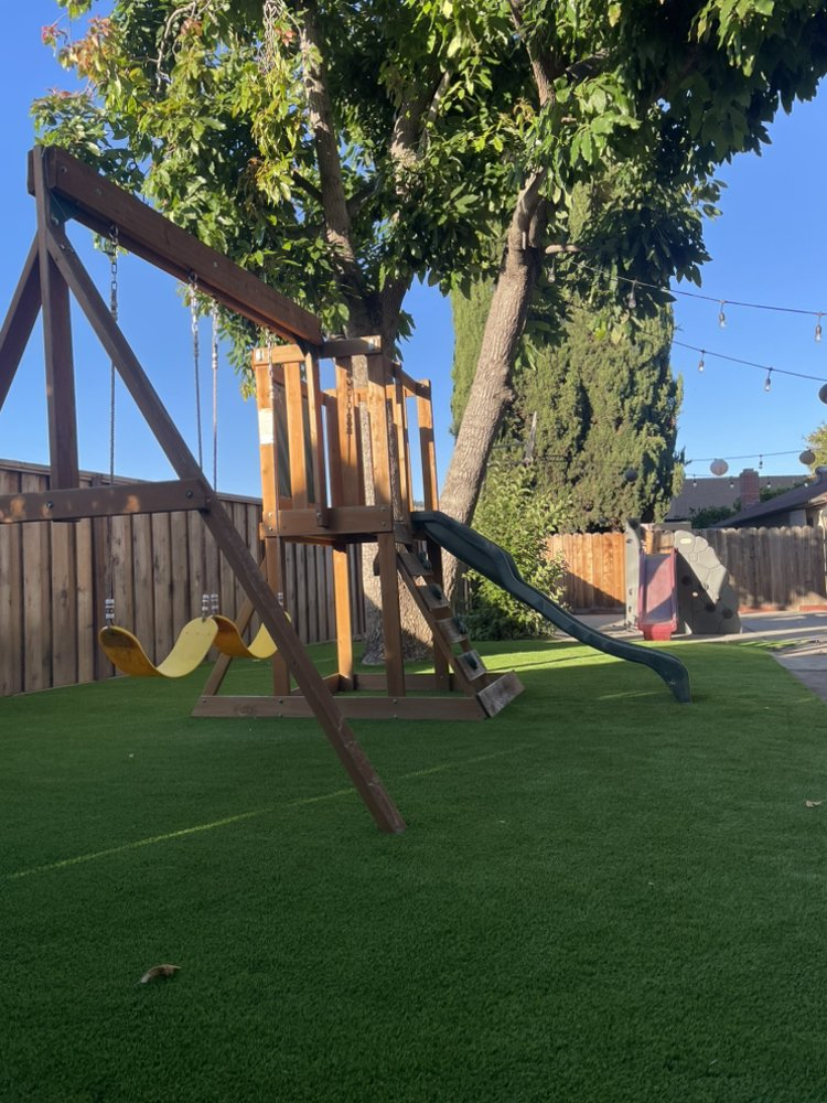 Wooden swing set and slide